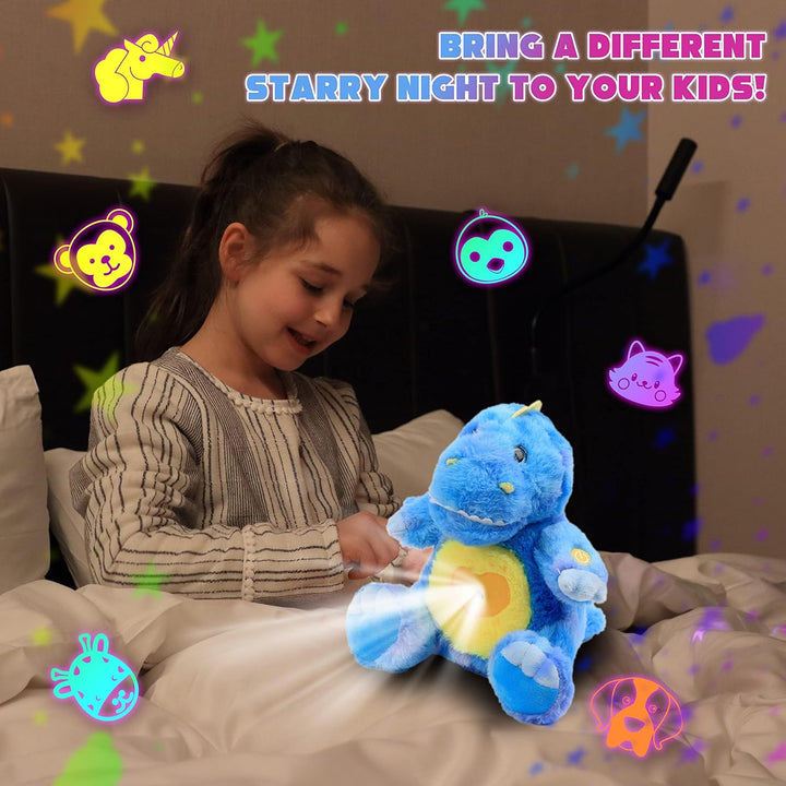 Cuteoy T-Rex Star Projector Dinosaurier Plüsch Nachtlicht Blau Stofftiere Musikalische Schnuller Spi