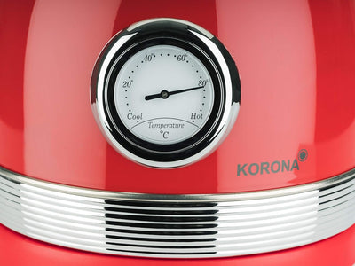 Korona 20667 elektrischer Wasserkocher | Retro Design | Rot | 1,8 Liter | 2.200 Watt | Temperaturanz