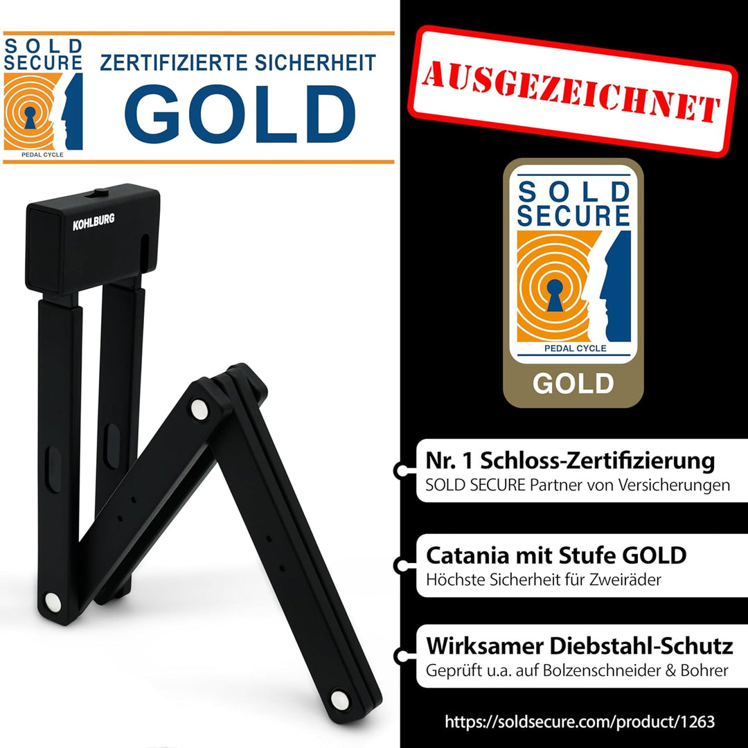KOHLBURG Faltschloss Sicherheitsschloss [9mm dicke Faltglieder, 100cm lang] – Fahrradschloss mit Hal