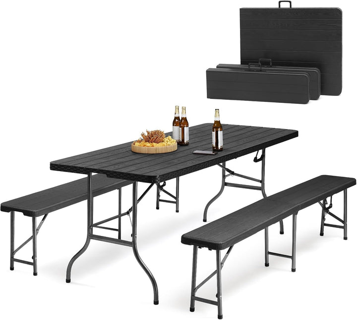 Sekey Bierzeltgarnitur Klappbar Campingtisch Set, 2 x Bierbänke & 1 x Biertisch, 180cm Biertischgarn