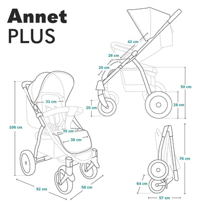 LIONELO Annet Buggy bis 22 kg mit Liegefunktion, Kinderwagen klein zusammenklappbar mit Zubehör, Eva