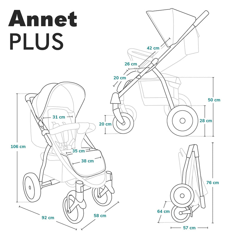 LIONELO Annet Buggy bis 22 kg mit Liegefunktion, Kinderwagen klein zusammenklappbar mit Zubehör, Eva