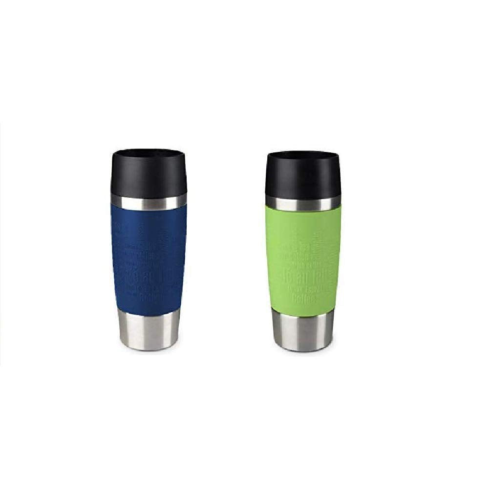 Emsa Standard-Design Travel Mugs, blau/limette, 2 x 360ml 2 Stück (1er Pack) Blau + Limette, 2 Stück