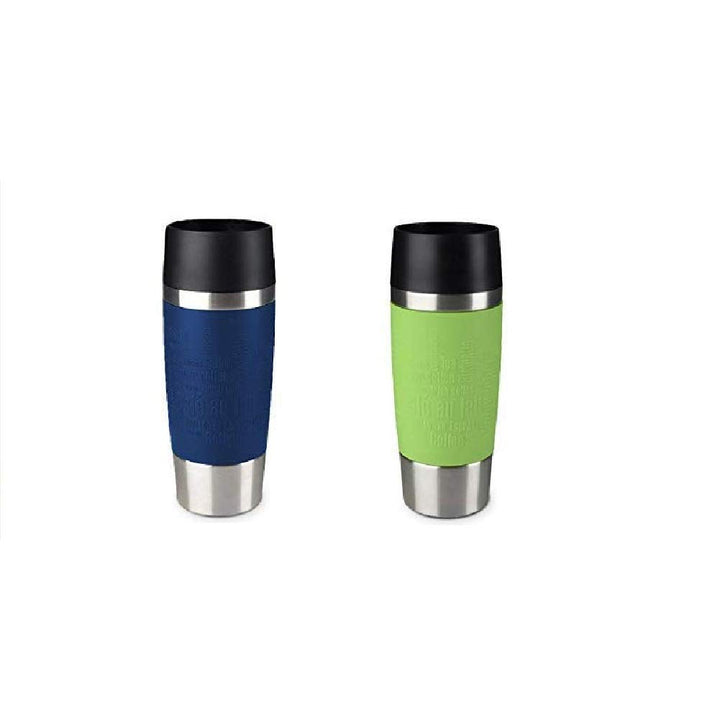 Emsa Standard-Design Travel Mugs, blau/limette, 2 x 360ml 2 Stück (1er Pack) Blau + Limette, 2 Stück