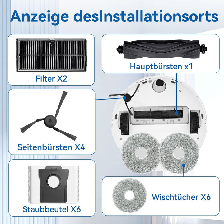 Zubehör für Dreame X40 Ultra Complete/X40 Master/L40 Ultra/Mova P50 Pro Ultra – 1 Hauptbürste, 6 Sta