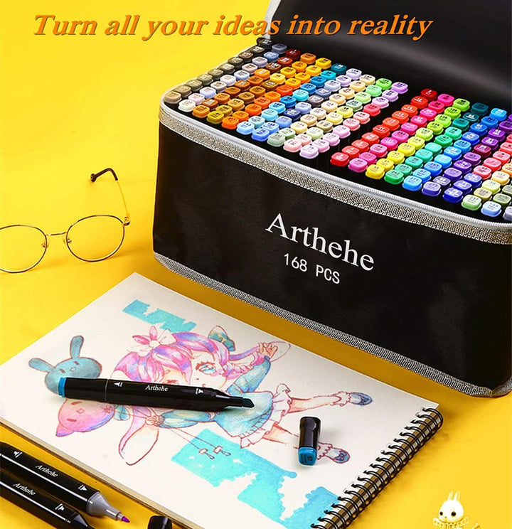 168 Farben Graffiti Stifte +2 Nr. 0 Farbmischstifte,ARTHEHE Twin Tip Marker Stifte Set für Manga Des