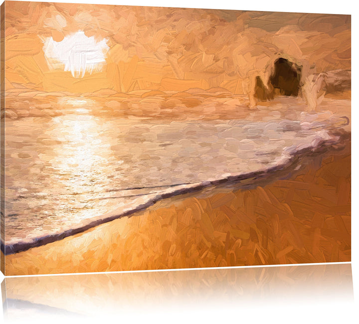 Pixxprint Sonnenuntergang Ozean Kunst Pinsel Effekt, Format: 100x70 auf Leinwand, 100x70