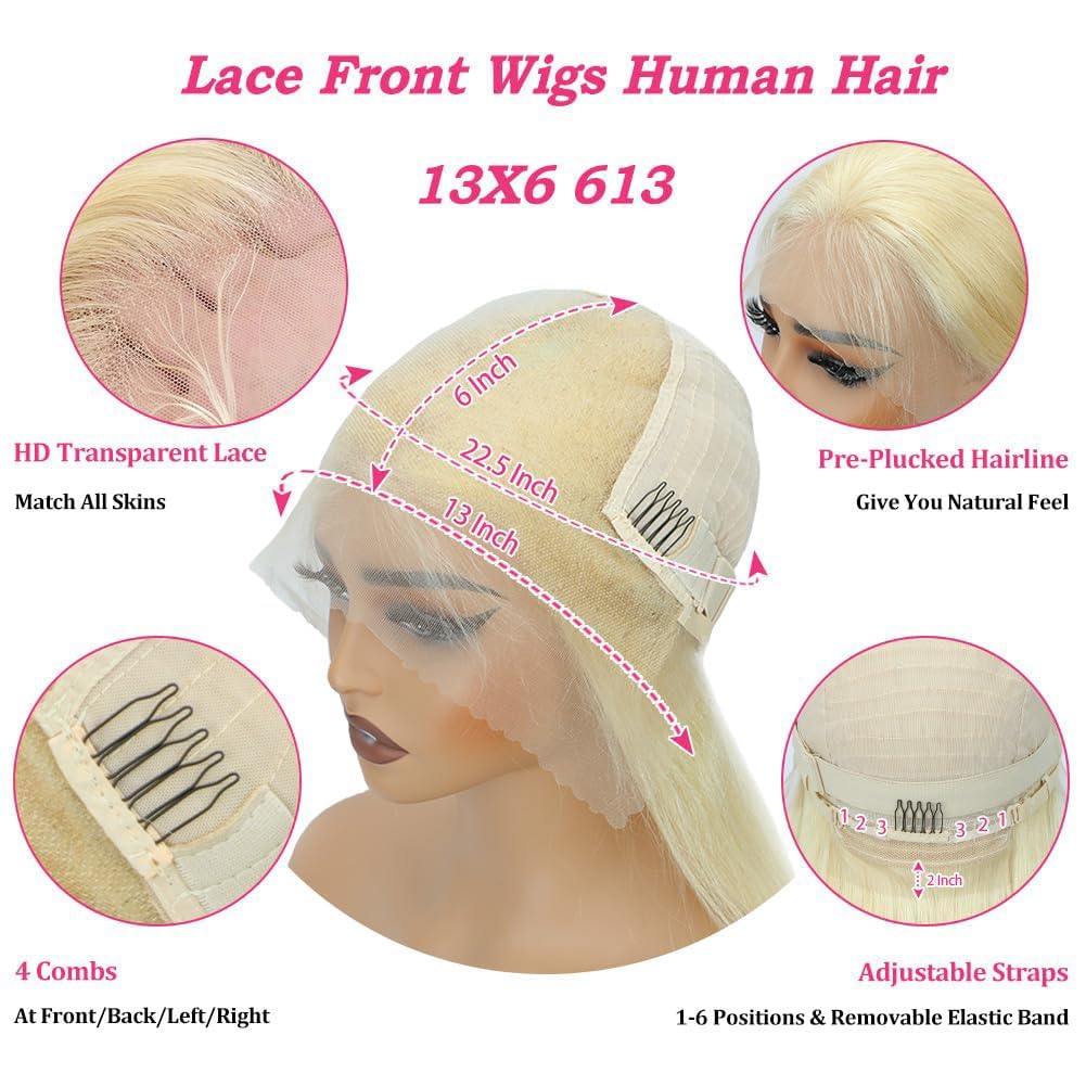 Echthaar Perücke Blonde 180% Density Schwarz Frauen 13x6 HD Straight Lace Front Wig 613 Farbe Transp