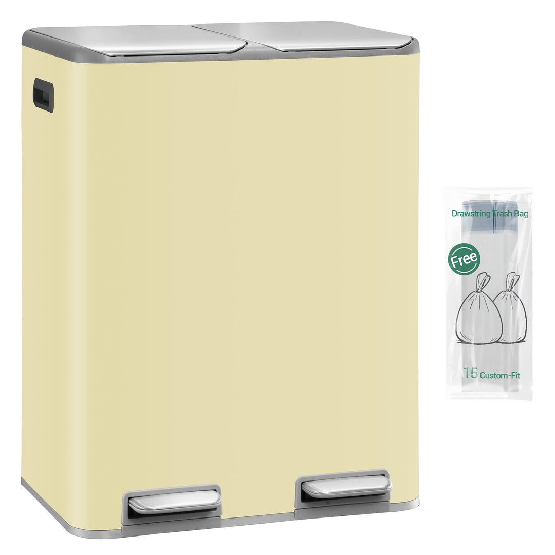 Hzuaneri Mülleimer Küche, 2 x 30 L, Mülltrennsystem 2 Fächer 60 L, Edelstahl-küchenmülleimer, Tretmü