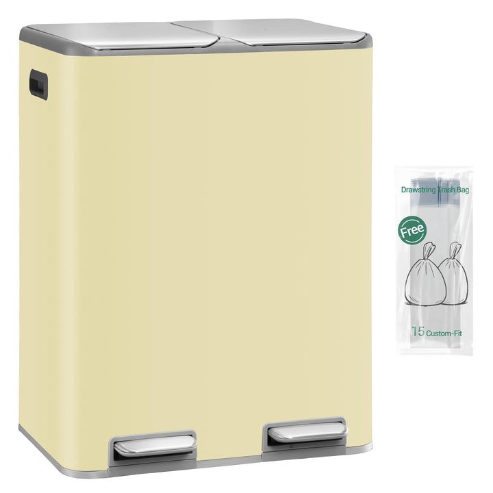Hzuaneri Mülleimer Küche, 2 x 30 L, Mülltrennsystem 2 Fächer 60 L, Edelstahl-küchenmülleimer, Tretmü