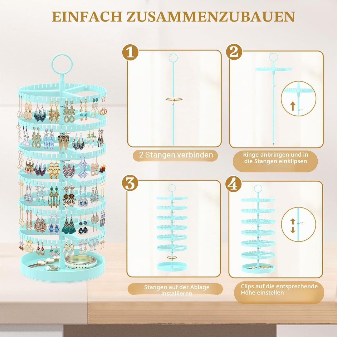 Drehender Ohrring Ständer Halter Organizer Display mit Metalltablett, 6-Stufiger Ladies Verstellbare