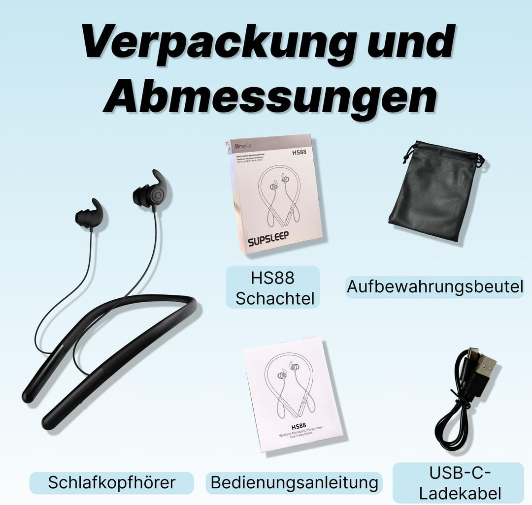 Hmusic HS88 Bluetooth Schlaf Kopfhörer für Seitenschläfer, Schlafmodus, Flache/dünne geräuschblockie