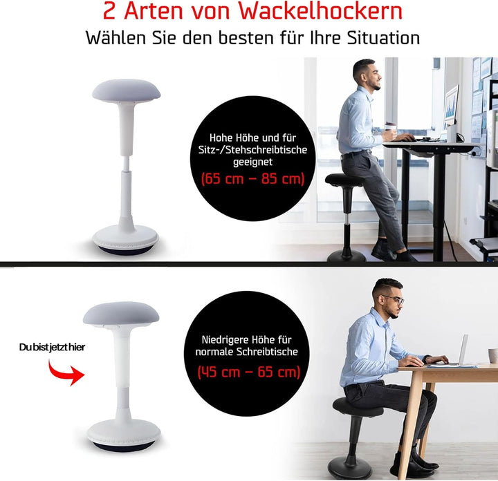 Ergonomischer Hocker höhenverstellbar zum Sitzen & Stehen (Weiss, 45-65 Variante) - Sitzhocker Bür