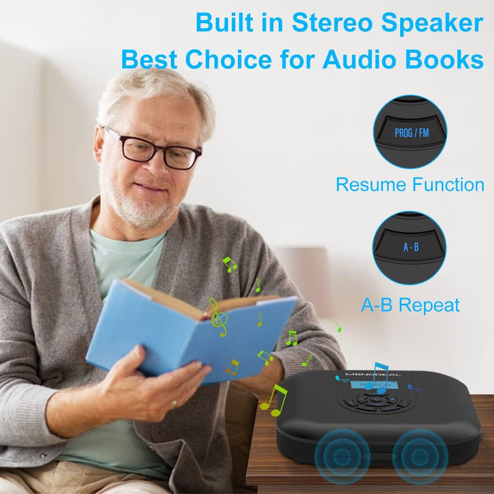 CD Player Tragbar, MONODEAL Tragbarer Bluetooth, Wiederaufladbar mit Lautsprecher und FM Transmitter