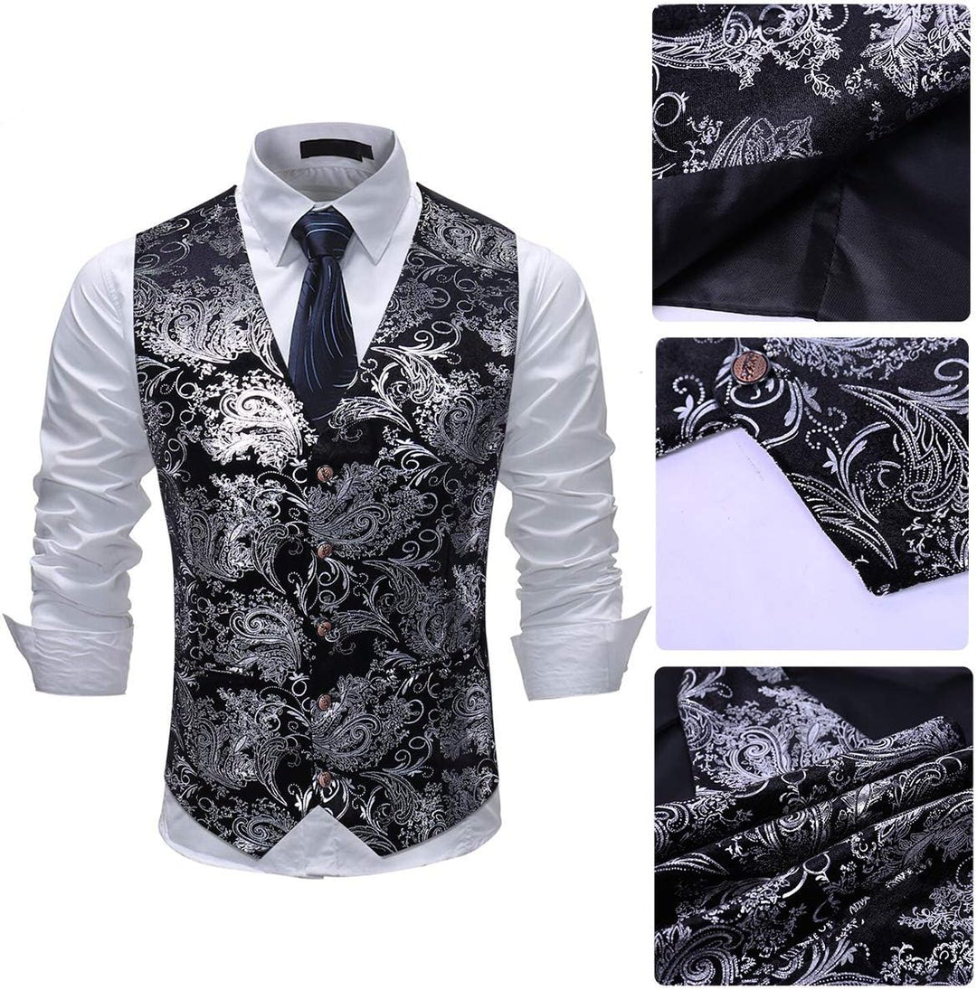 Allthemen Weste Herren Westen Gilet Jacquard Anzugweste für Hochzeit und Party M Silber, M Silber