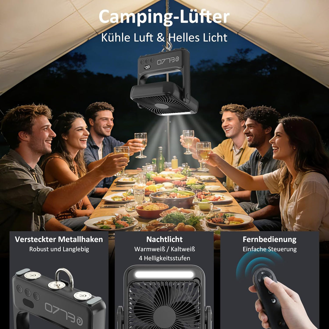 ELZO Magnetischer Reiseventilator 10000mAh für Kreuzfahrtkabinen, wiederaufladbarer Campingventilato