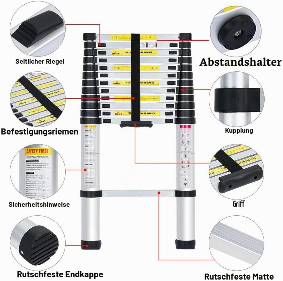 Teleskopleiter aus Aluminium, ausziehbare Teleskopleiter, Teleskopleiter, Klappleiter, Loft Ladder,