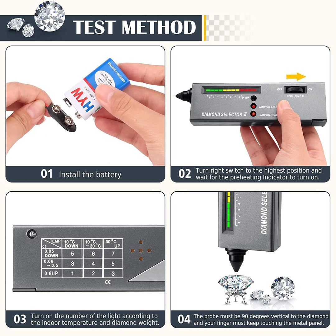 Juwelier-Tester, Edelstein-Tester, professioneller Diamant-Edelstein-Selektor Tragbarer LED-Audio-Di