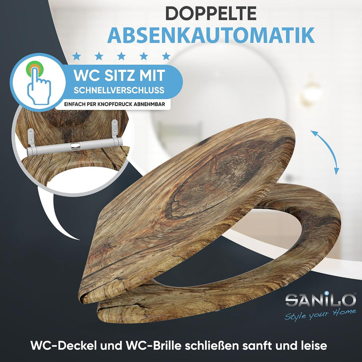 Sanilo WC Sitz mit Absenkautomatik &amp; Quick-Release aus Holz, Rustikal
