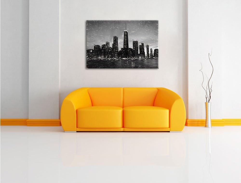 Pixxprint Chicago-Wolkenkratzer-Silhouette als Leinwandbild/Grösse: 100x70 cm/Wandbild/Kunstdruck/fe
