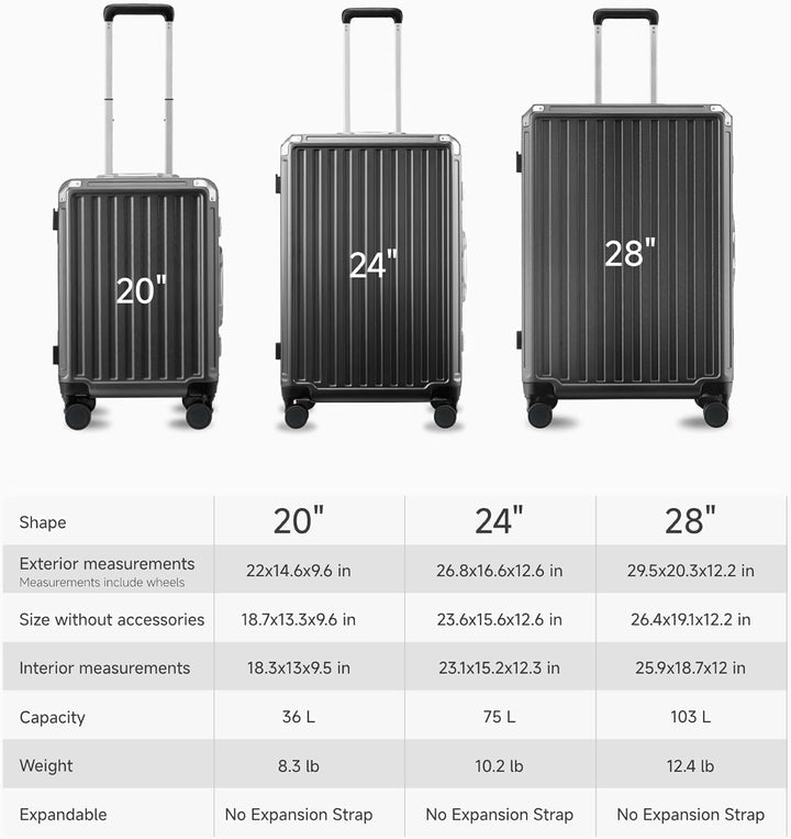 LUGGEX Koffer Trolleys ohne Reissverschluss Hartschalenkoffer Aluminiumrahmen Reisekoffer mit Rollen