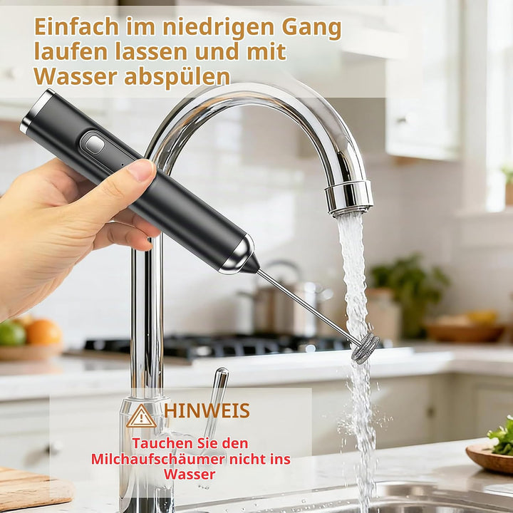 Wiederaufladbarer Milchaufschäumer Handheld, Milchaufschäumer Elektrisch USB-C Aufladbar aus Edelsta