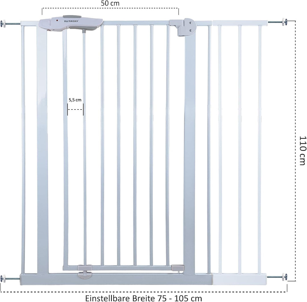 95-105cm Treppenschutzgitter Türgitter Weiss Kindersicherung 110cm Hoch