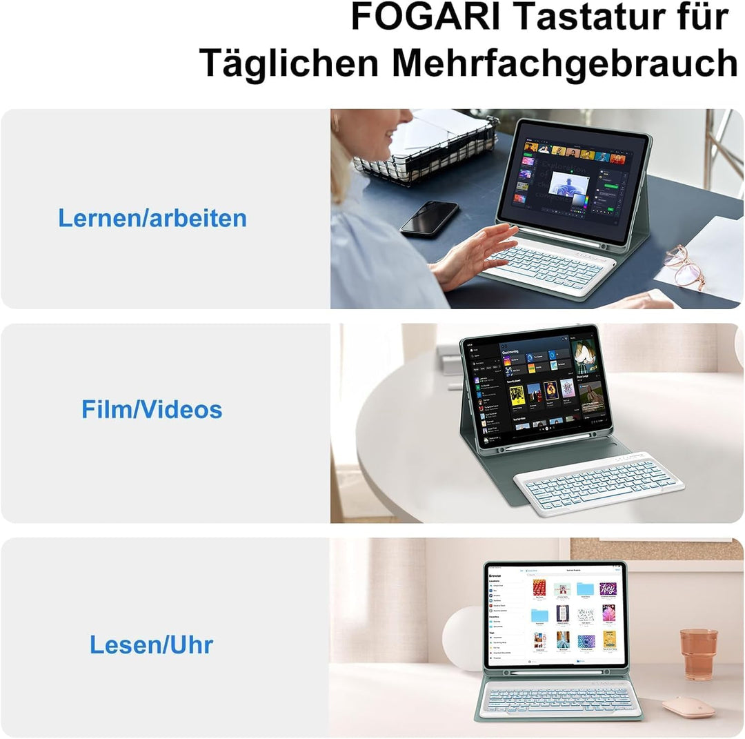 FOGARI Hülle mit Tastatur für iPad Pro 12.9 (6/5/4/3 Gen), 7 Farben Beleuchtung, Deutsches QWERTZ, M