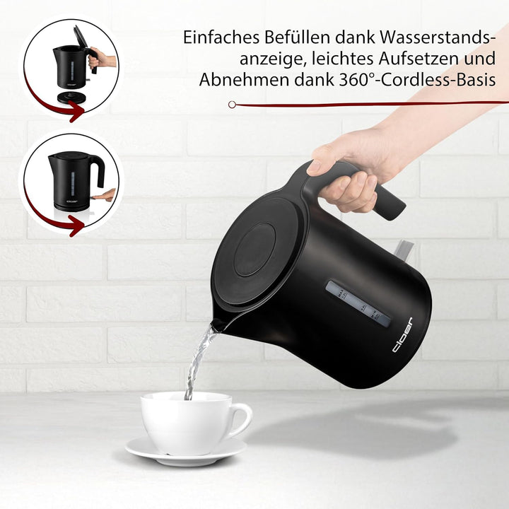 Cloer 4120 Wasserkocher, 2200 W, grosse Wasserstandsanzeige, Trockengeh- und Überhitzungsschutz, 1,2