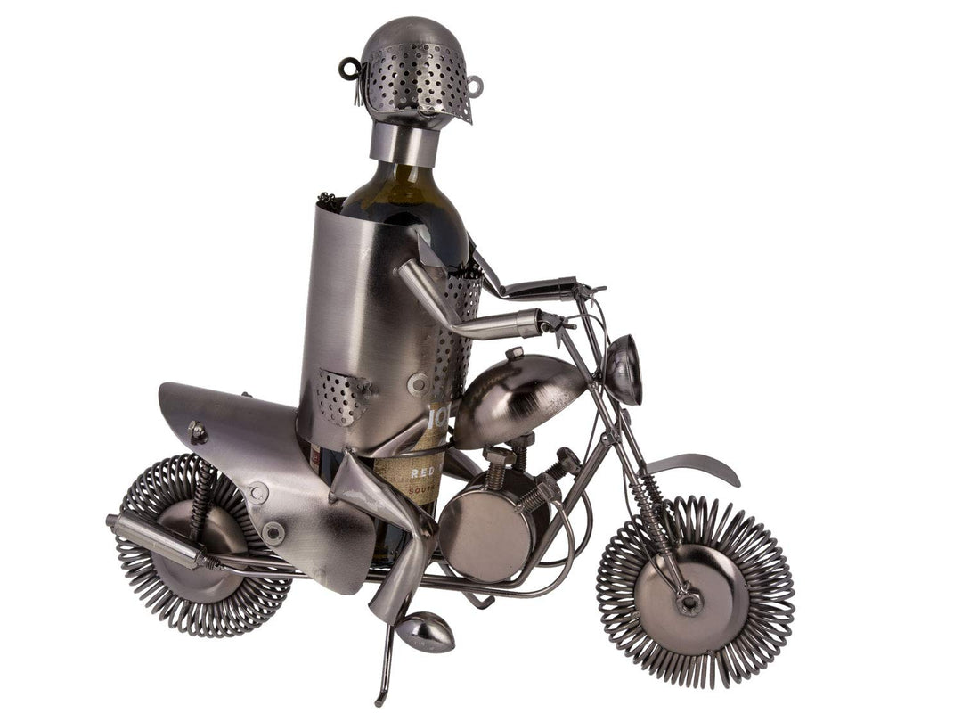 Out of the Blue 71/3144 - Flaschenhalter aus Metall, Motorradfahrer II, ca. 38 x 27 cm, ideal als De