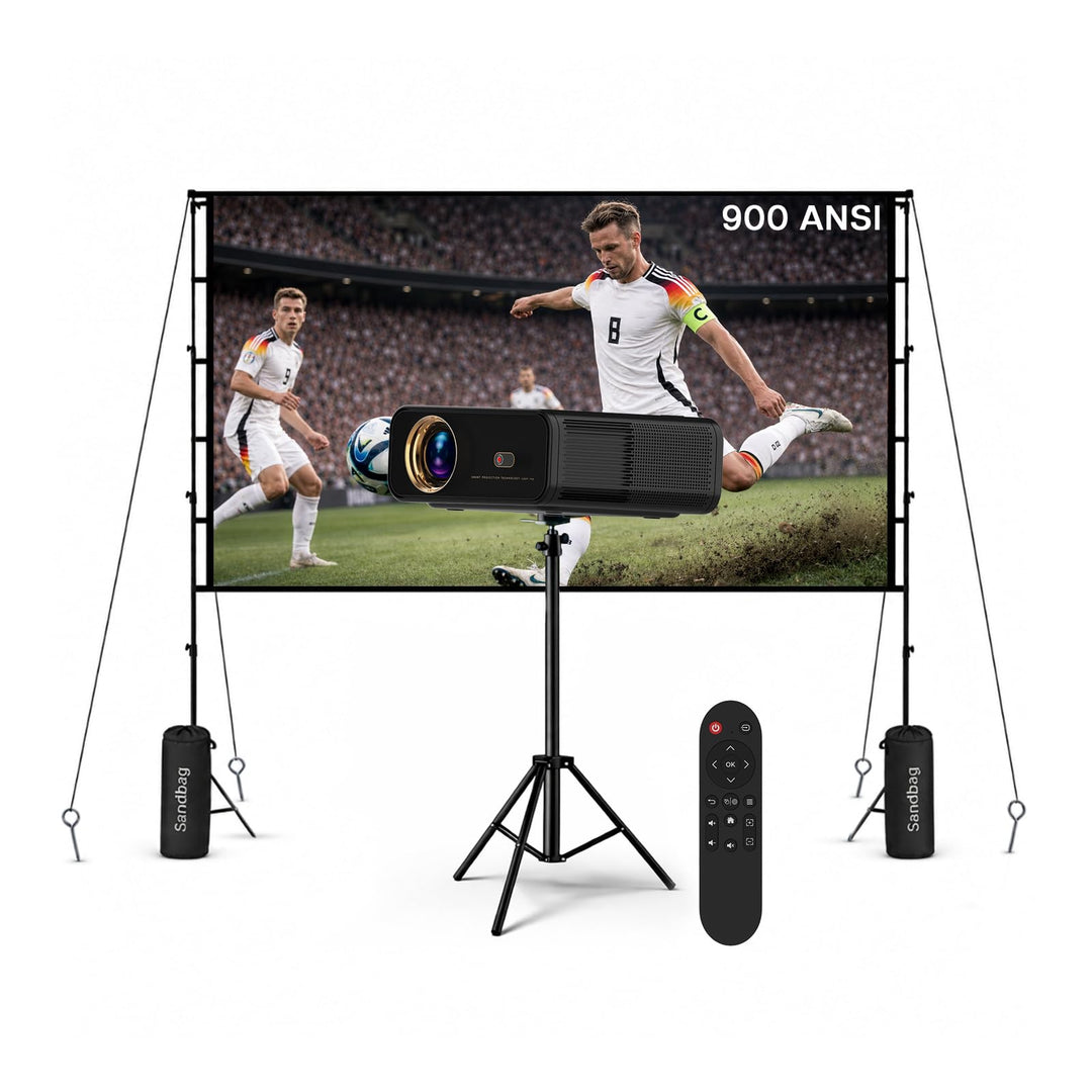 Beamer mit WiFi & Bluetooth Outdoor, 100 Zoll Projektionsleinwand & Stativ von MMOBIEL – Native 1080