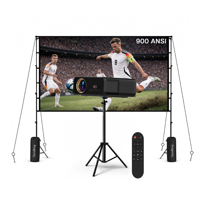 Beamer mit WiFi & Bluetooth Outdoor, 100 Zoll Projektionsleinwand & Stativ von MMOBIEL – Native 1080