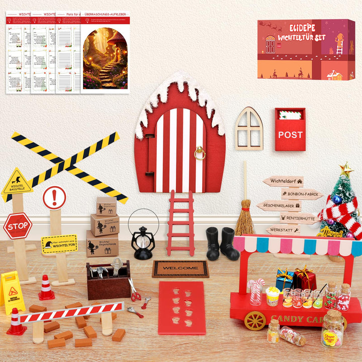Wichtel Zubehör, 43 PCS Wichtel Set Weihnachten Komplett, Wichteltür Set mit Baustelle und Backset,