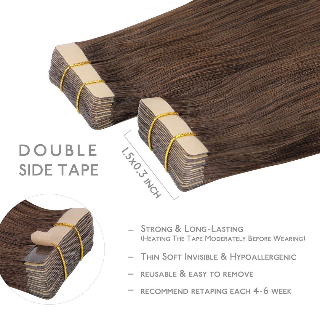 WENNALIFE Tape Extensions Echthaar, 20pcs 40g 30cm 12 Zoll Schokoladenbraun Remy Invisible Tape Exte