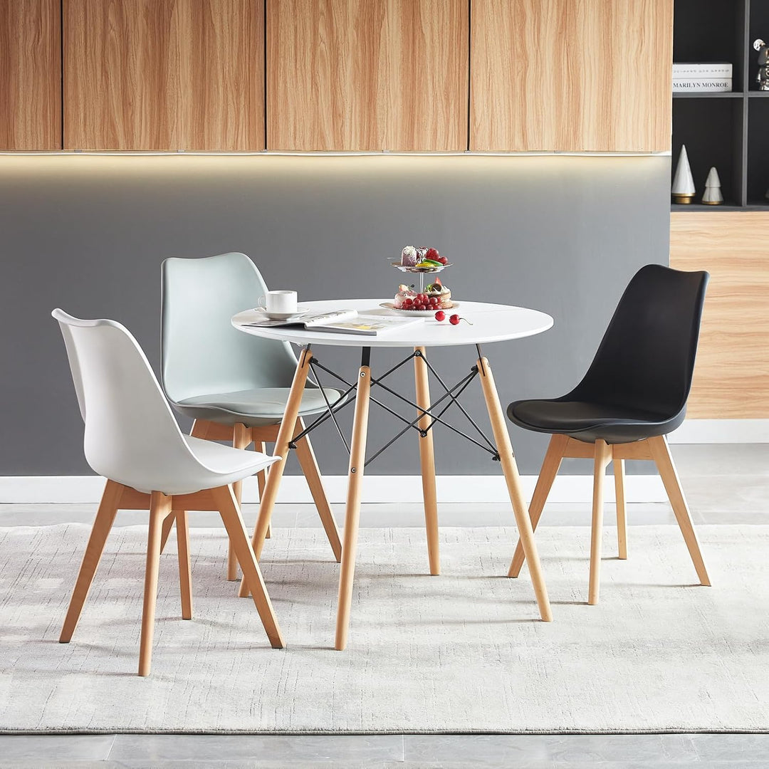 H.J WeDoo Esstisch Rund Küchentisch Modern Retro Kaffeetisch mit Buche Holz Beine Weiss 80 x 75 cm,