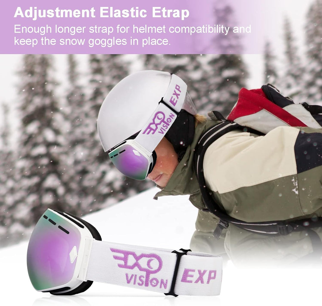EXP VISION Snowboard Skibrille für Herren Damen Jugend, 100% UV400 Schutz Anti Beschlag über der Bri