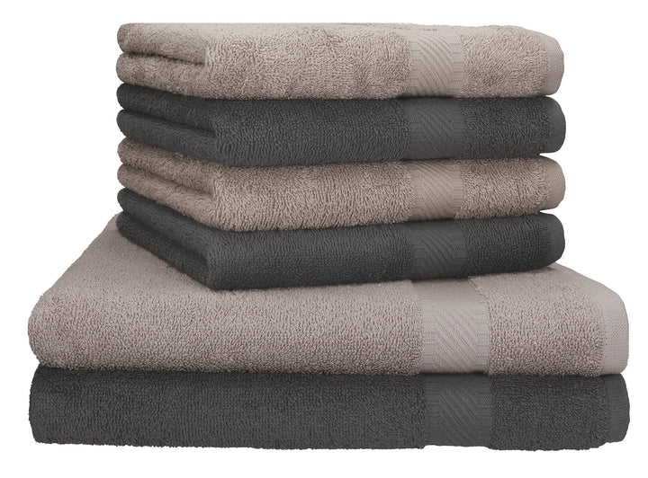 Betz Palermo Handtuch-Set – 6er Handtücher-Set - 2X Liegetücher - 4X Handtücher - 50x100 cm - anthra