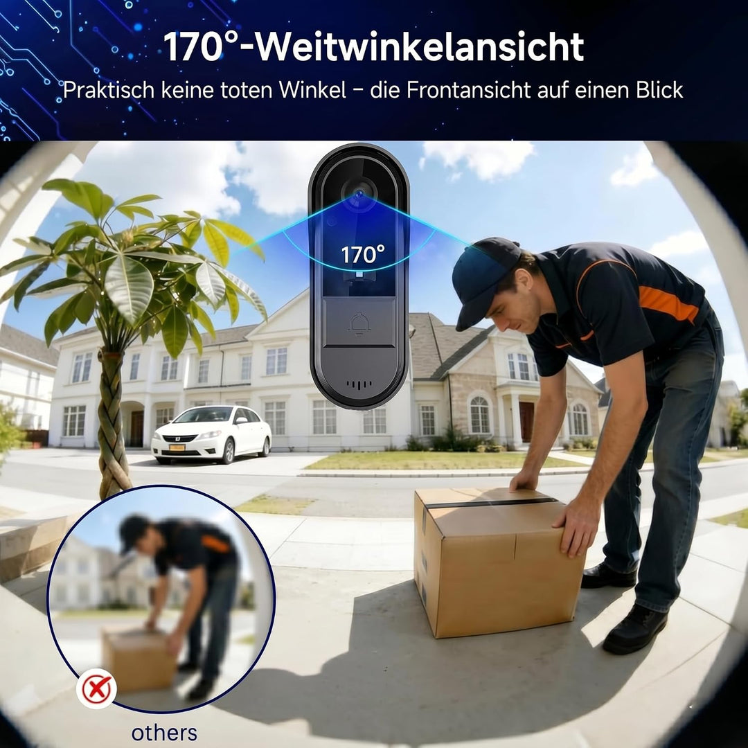 Videotürklingel mit 4,3" Monitor, Funk Türklingel ohne WLAN/App, Kamera Gegensprechfunktion, 170° We