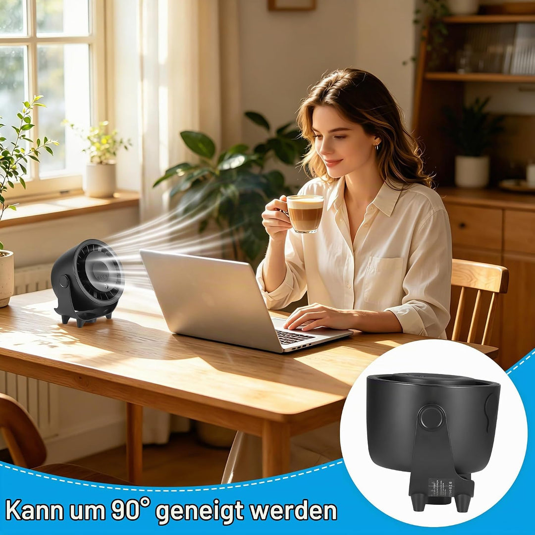 Kssvzz Tischventilator mit Nebelfunktion, Mini Ventilator Leiser über USB Aufladbar, 6000-mAh-Akku,