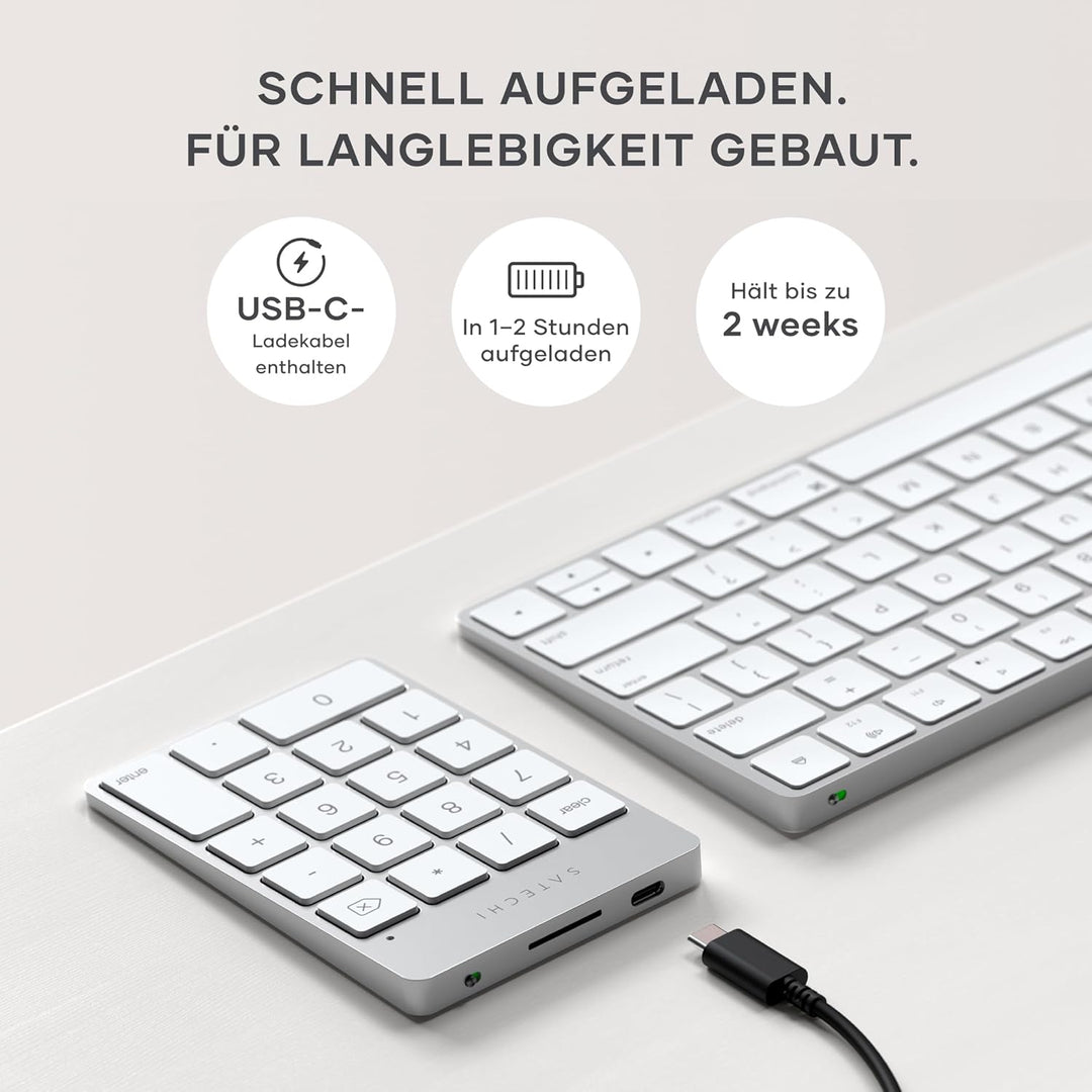 SATECHI Bluetooth Zahlenblock – Kabelloser Aluminium 18-Tasten Nummernblock – USB-C wiederaufladbare
