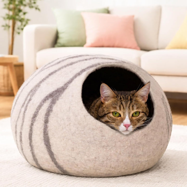 MEOWFIA Katzenbett aus 100% Merinowolle – Handgefilztes, Umweltfreundliches Katzenbett für Katzen &amp;