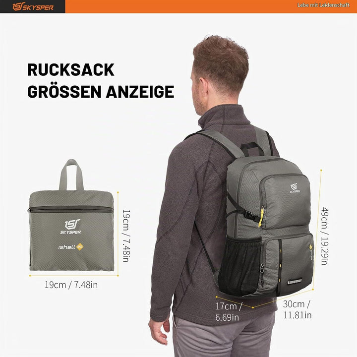 SKYSPER Faltbarer Rucksack Ultraleicht mit Nassfach Verstaubar Daypack Wasserfest Reiserucksack Tage