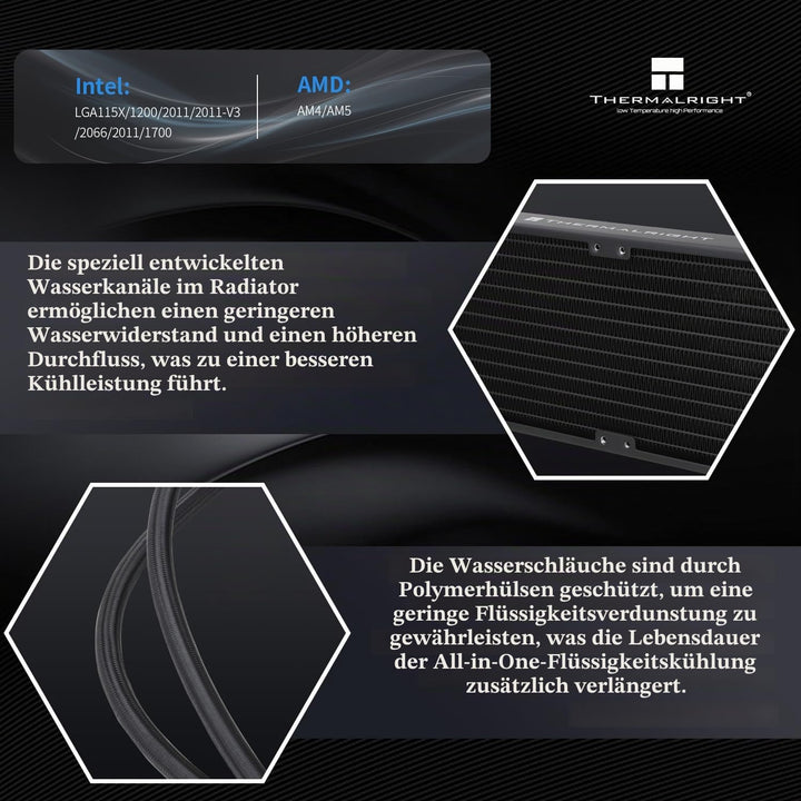Thermalright Frozen Prism 360 BLACK ARGB CPU-Flüssigkeitskühler,Effiziente PWM-gesteuerte Pumpe 3300