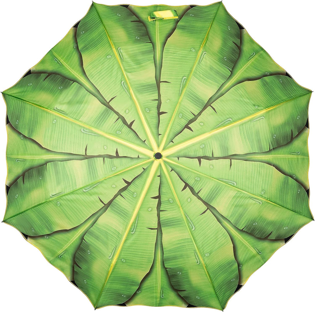 VON LILIENFELD Regenschirm Taschenschirm Bananenblatt Windfest Auf-Zu-Automatik Palme Stabil Kompakt