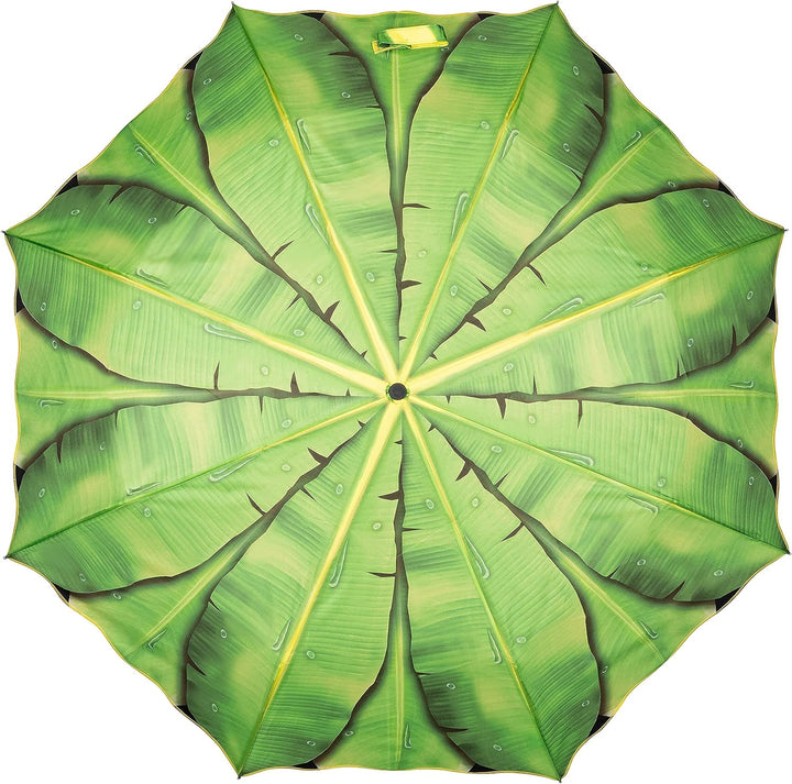 VON LILIENFELD Regenschirm Taschenschirm Bananenblatt Windfest Auf-Zu-Automatik Palme Stabil Kompakt