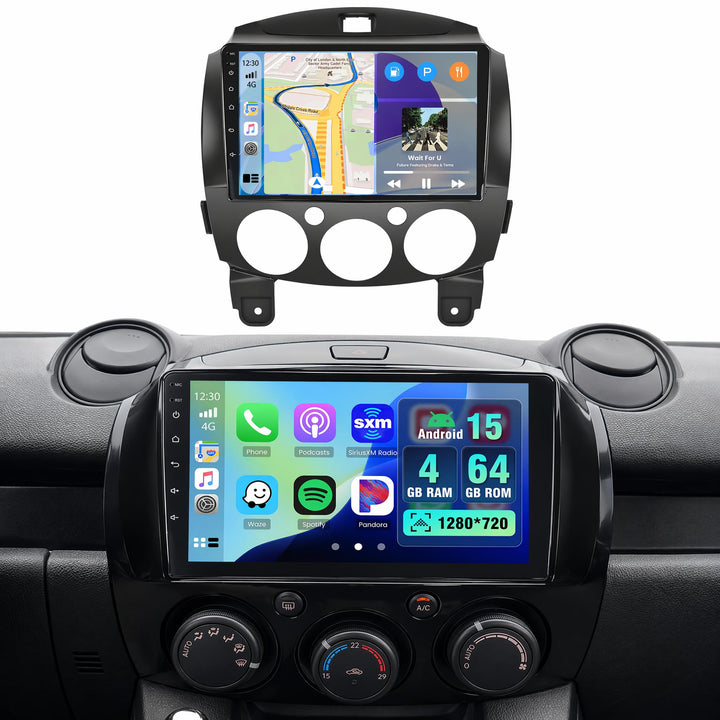 Hikity 4+64G 9" Android Autoradio für Mazda 2 2007-2014 Wireless CarPlay | Incell Touchscreen GPS Na