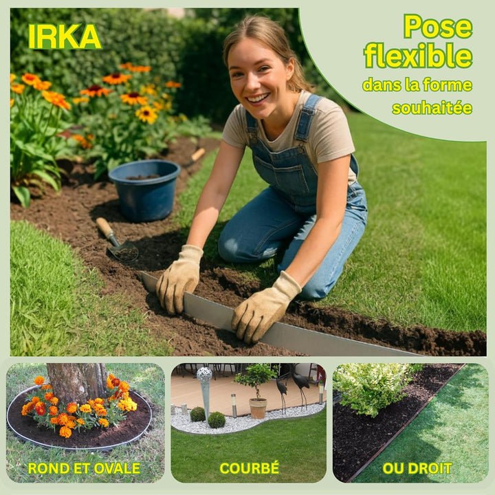 IRKA Rasenkantenband Cortenstahl Garten 20 cm x 15m x 1mm | Cortenstahl Rasenkante Rost mit Versteif
