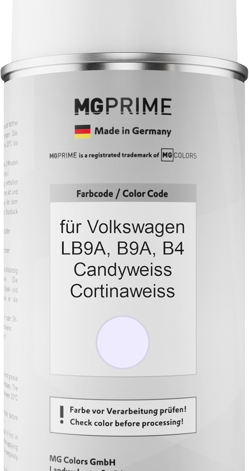 MG PRIME Autolack Sprühdosen Set für Volkswagen VW LB9A / B9A / B4 Candyweiss/Cortinaweiss Basislack