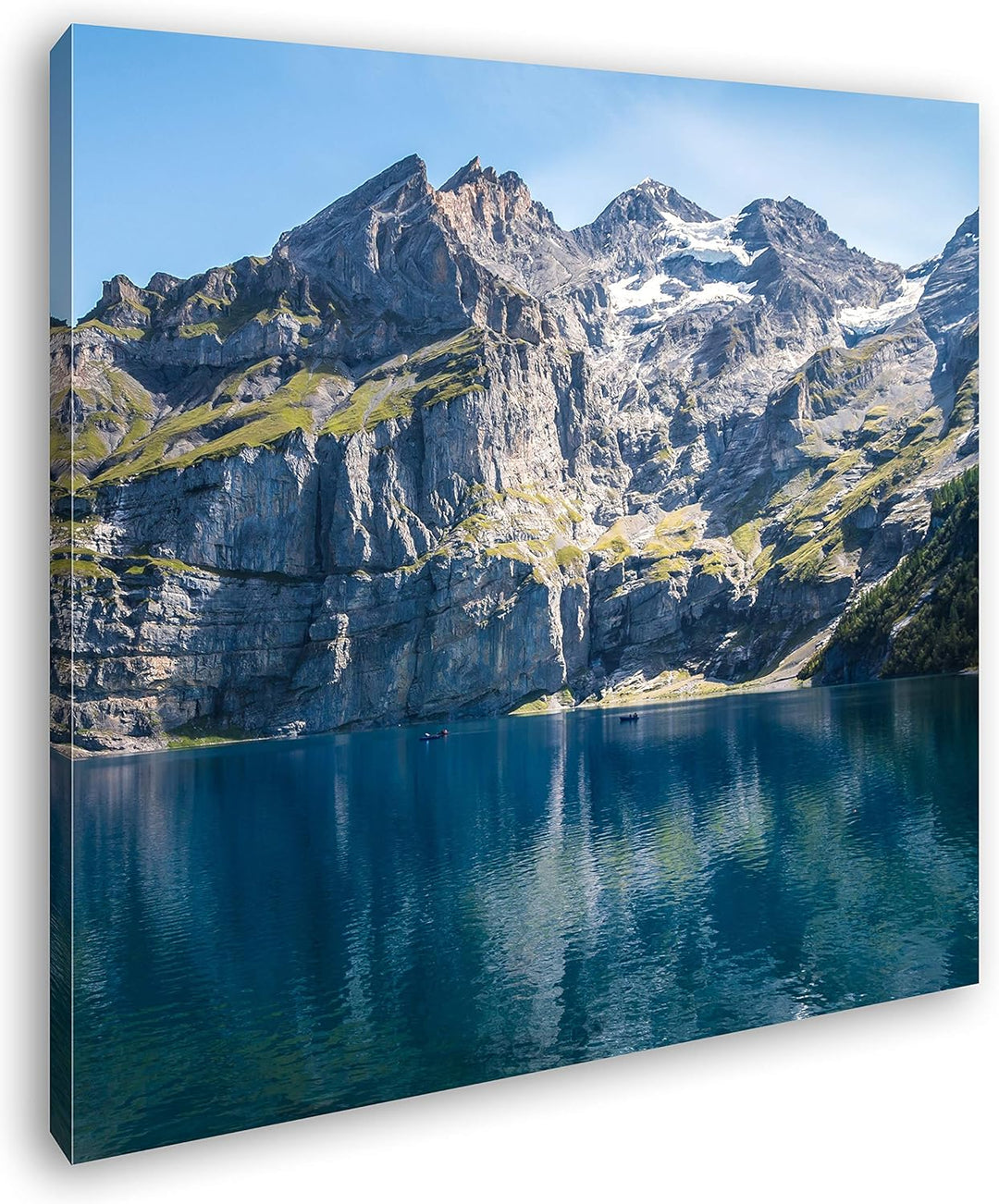 deyoli Bergsee Oeschinensee Schweiz Format: 60x60 als Leinwandbild, Motiv fertig gerahmt auf Echthol
