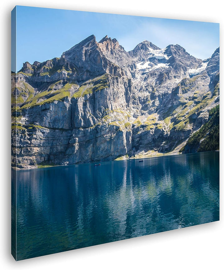 deyoli Bergsee Oeschinensee Schweiz Format: 60x60 als Leinwandbild, Motiv fertig gerahmt auf Echthol